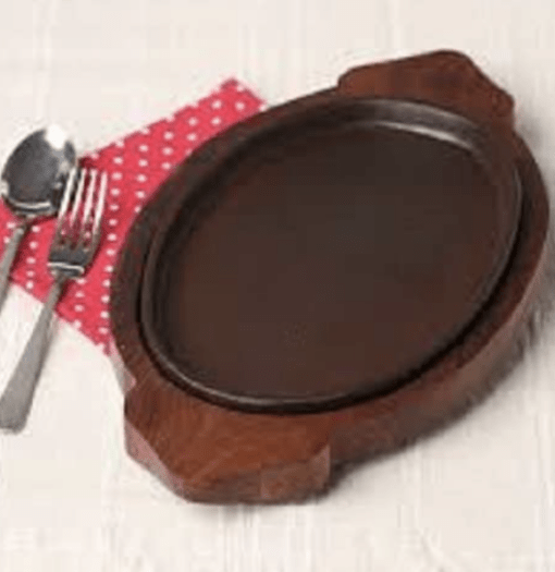 Wooden cast Iron Sizzler Plate/Tray with Wooden Base Oval Shape Plate and Modern Design - Image 4